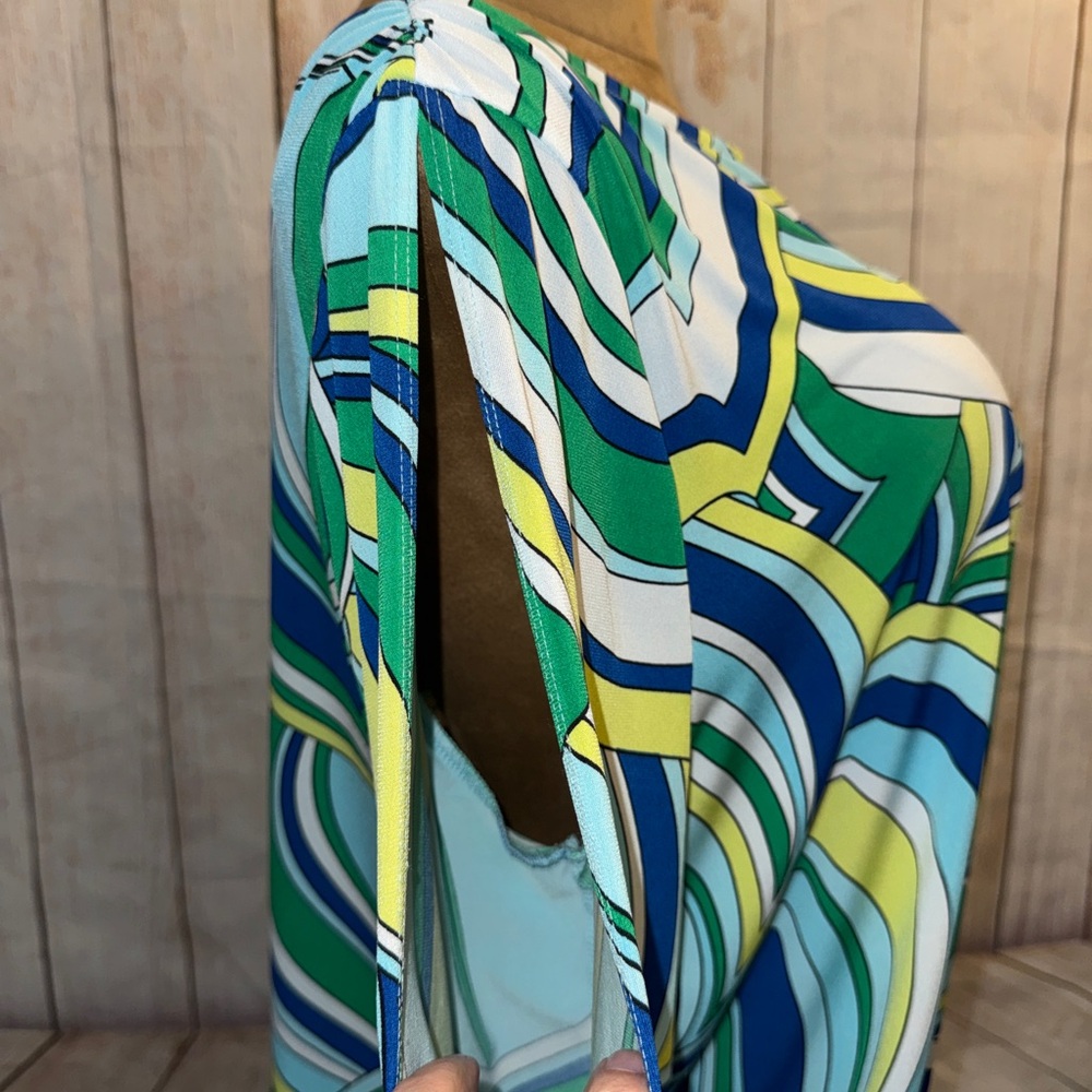 Chico's Multicolor Swirl Print Long Sleeve Blouse - cold shoulder bell sleeve XL - Picture 3 of 9